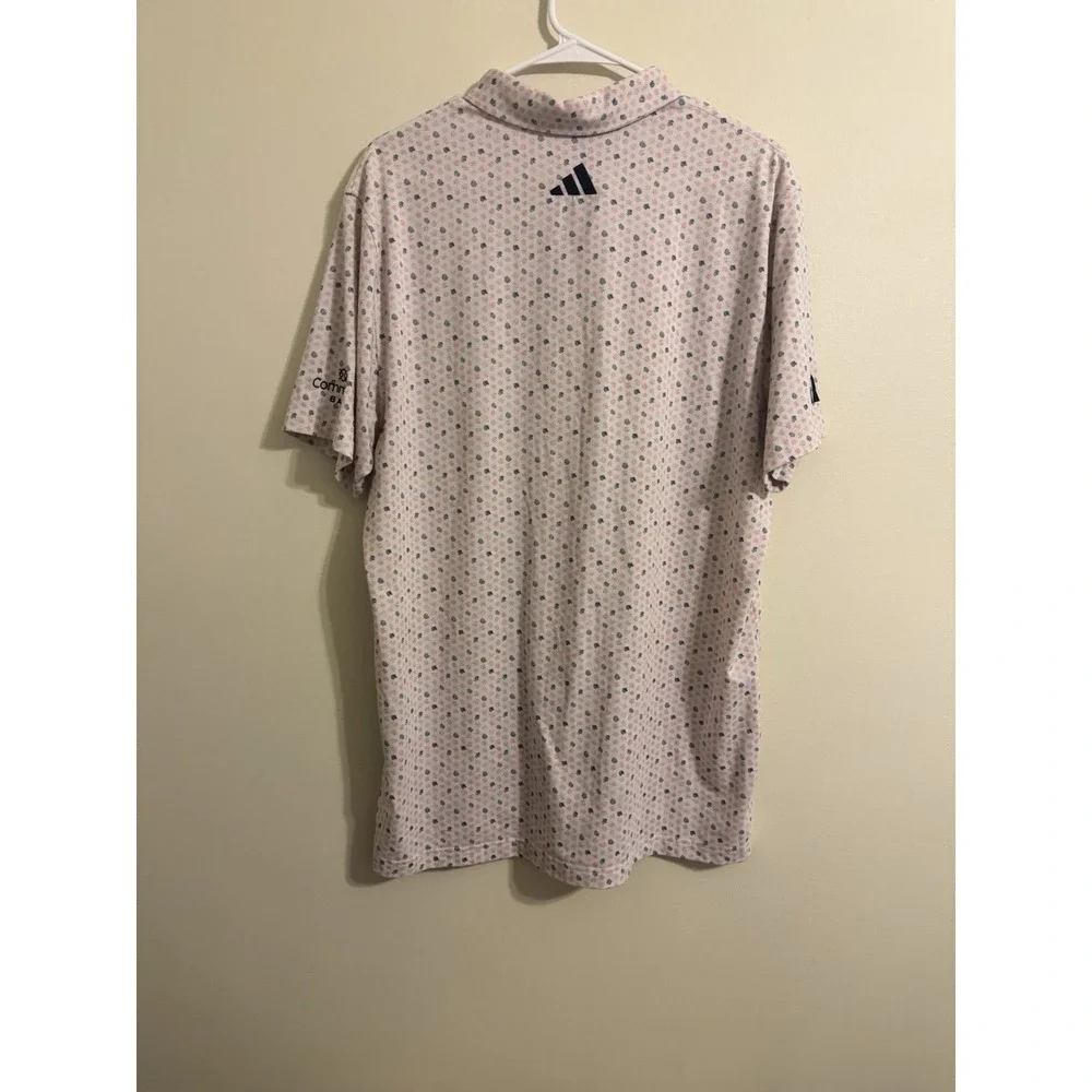 Adidas Golf Polo Shirt  Mens LARGE Pink‎ All Over Peach Performance Stretch